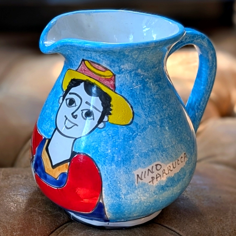 VTG Nino Parrucca Italian Hand Painted Wine Pitcher Made In Italy Colorful Folk
